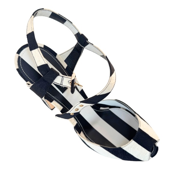 Dolce & Gabbana Peep Toe B/W Striped Brocade Fabric Sandals - Picture 5 of 13